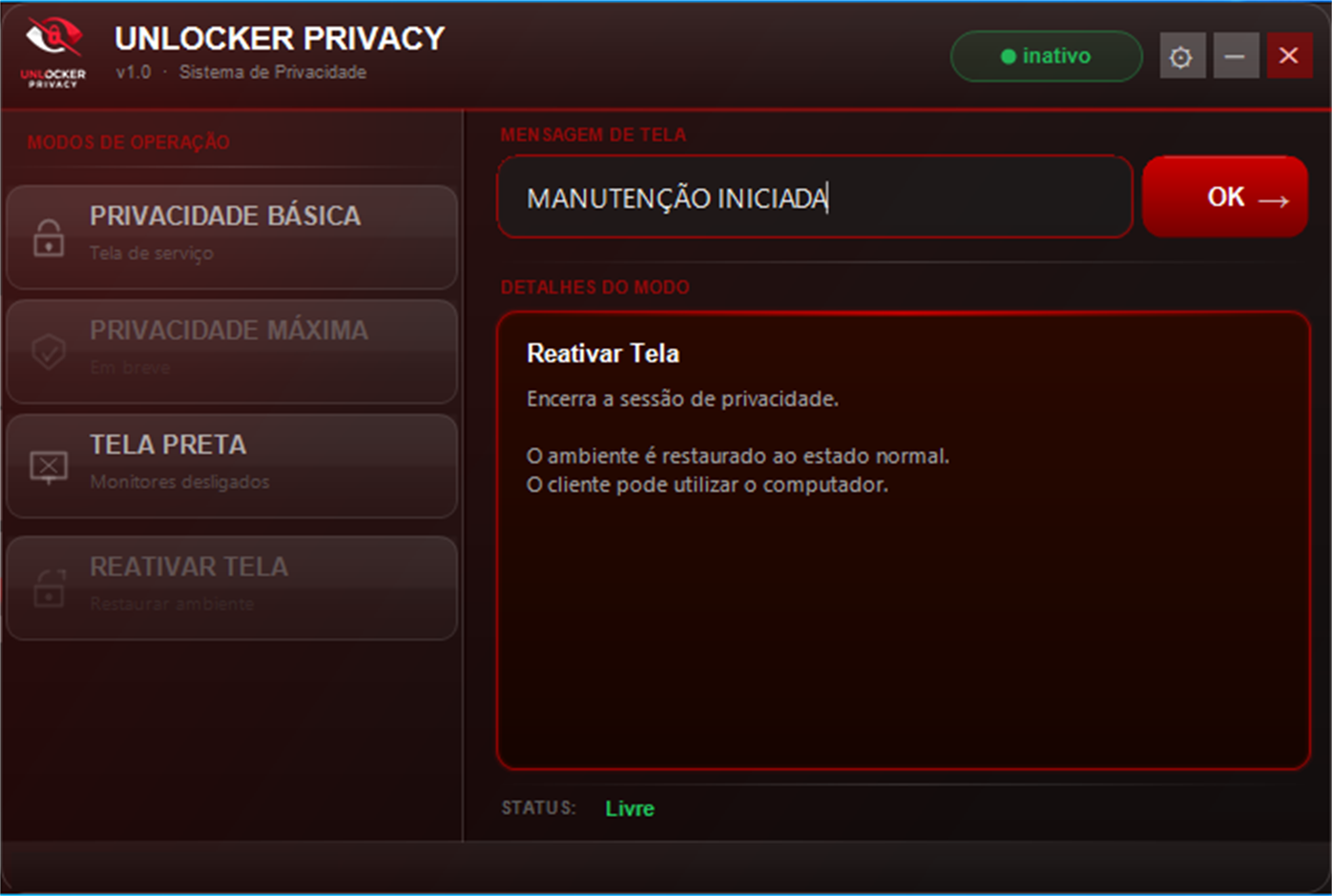 UNLOCKER PRIVACY — interface da ferramenta